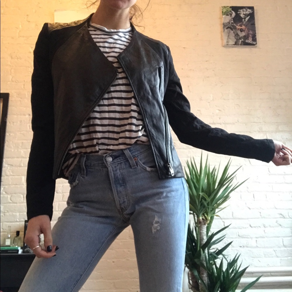 Helmut Lang leather and cotton jacket